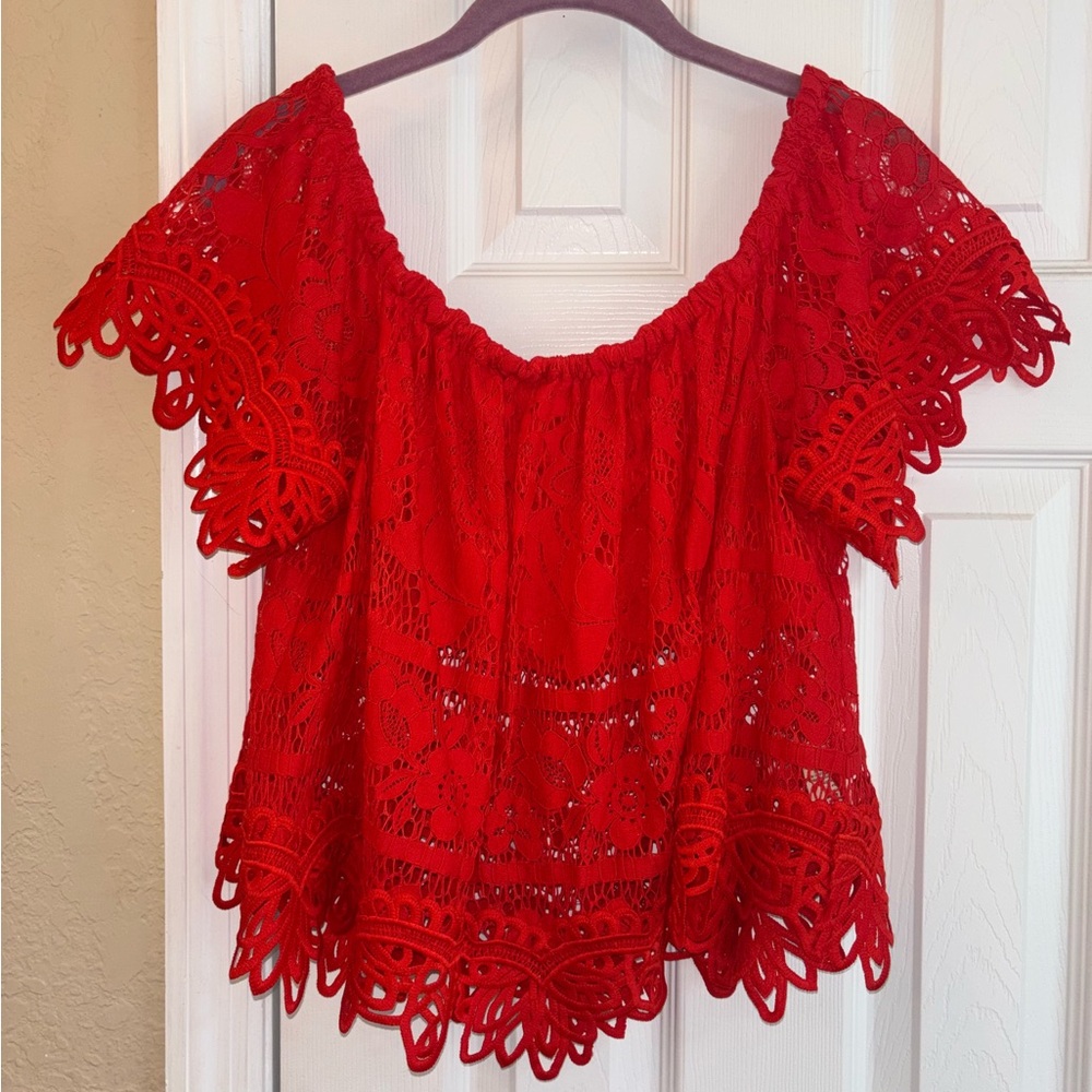 Elegant Red Lace Women's Top